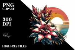 Vintage Tropical Flower Sunset Sublimation Clipart Product Image 1