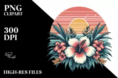 Vintage Tropical Flower Sunset Sublimation Clipart Product Image 1