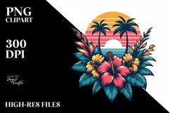 Vintage Tropical Flower Sunset Sublimation Clipart Product Image 1