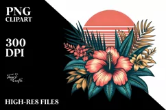 Vintage Tropical Flower Sunset Sublimation Clipart Product Image 3