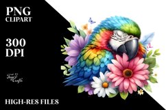 Colorful Baby Macaw Sleeping in Flower | Summer Clipart Product Image 3