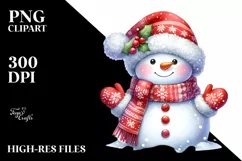 Snowman with Gloves and Santa Hat PNG Product Image 1