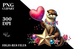 Colorful Adorned Otter Sitting on a Star PNG Product Image 2