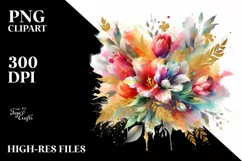 Vibrant Bouquet with Gold Foil Tulip Clipart Product Image 1