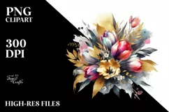 Vibrant Bouquet with Gold Foil Tulip Clipart Product Image 1