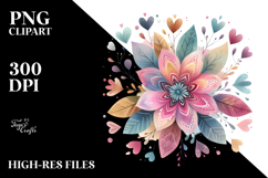 Colorful Watercolor Flower with Hearts PNG Product Image 2