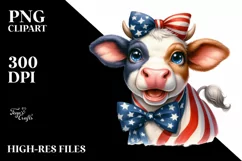 Enthusiastic Cow Portrait Wearing USA Flag Colors | Clipart Product Image 3