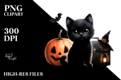 Watercolor Baby Black Cat Halloween Clipart Product Image 2