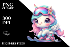 Colorful Baby Unicorn Skier PNG Product Image 2