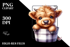 Watercolor Cute Smiling Baby Highland Cow in Pocket Product Image 2
