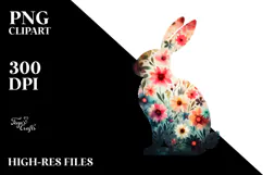 Silhouette Bunny Sitting, Abstract Flower PNG Product Image 2
