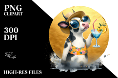 Cow in Beachwear Drinking Cocktail PNG Product Image 2