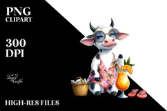 Happy Cow in Beachwear PNG Product Image 2