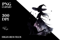 Simple Gothic Witch with Cat PNG Product Image 2