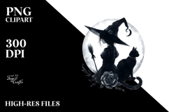 Simple Gothic Witch with Cat PNG Product Image 2