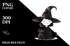 Retro Smiling Witch with Cat PNG Product Image 2