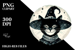 Retro Smiling Witch with Cat PNG Product Image 2
