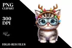 Winter Kitten with Reindeer Horns PNG Product Image 3