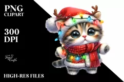 Winter Kitten with Reindeer Horns, High-Quality PNG Product Image 1