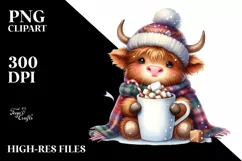 Highland Cow with Hot Cocoa PNG Product Image 1