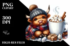 Highland Cow with Hot Cocoa PNG Product Image 3