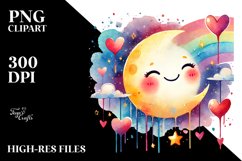 Smiling Half Moon with Hearts PNG Product Image 2