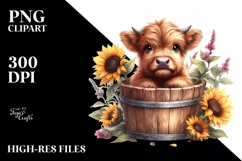 Cute Baby Highland Cow with Sunflower PNG Product Image 3
