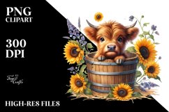 Cute Baby Highland Cow with Sunflower PNG Product Image 3