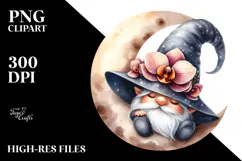 Cute GNOME with Big HAT and Orchid PNG Product Image 2
