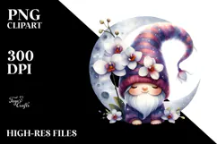 Cute GNOME with Big HAT and Orchid PNG Product Image 2
