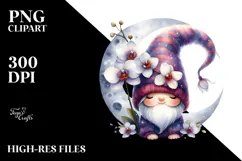 Watercolor GNOME with Orchid PNG Product Image 2