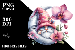 Cute GNOME with Big HAT and Orchid PNG Product Image 2
