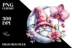 Cute GNOME with Big HAT and Orchid PNG Product Image 2