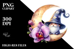 Cute GNOME with Big HAT and Orchid PNG Product Image 2