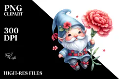 Cute Gnome with Large Carnation, Transparent PNG Product Image 2