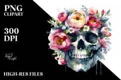 Skull Half of Spring Flowers PNG Product Image 2