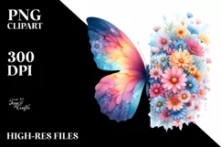 Vibrant Butterfly and Flower Half Clipart Product Image 1