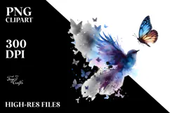 Bird Half of Butterfly Silhouettes PNG Product Image 2