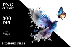 Abstract Bird with Butterfly Silhouettes PNG Product Image 2