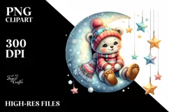 Retro Baby Bear on Moon, Transparent PNG Product Image 1
