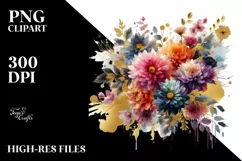 Colorful Bouquet with Gold Foil Chrysanthemum Clipart Product Image 1