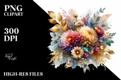 Colorful Bouquet with Gold Foil Chrysanthemum Clipart Product Image 1