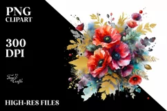 Vibrant Bouquet with Gold Foil Poppy Clipart Product Image 1