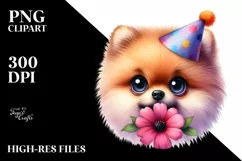 Confused Party Hat Pomeranian Watercolor Big Eyes Clipart Product Image 3