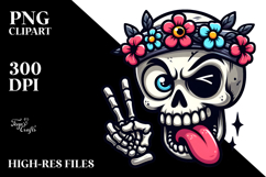 Dramatic Skull with Flower Crown, Aggressive PNG Product Image 2