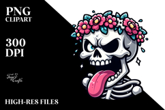 Dramatic Skull with Flower Crown, Aggressive PNG Product Image 2