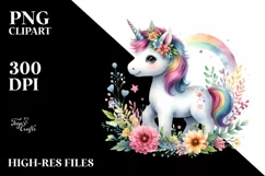 Colorful Watercolor Baby Unicorn | Sublimation Clipart Product Image 1