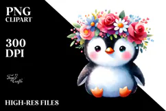 Watercolor Penguin Flower Crown Clipart Product Image 2