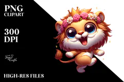 Cartoon Lion with Flower Crown PNG Product Image 2