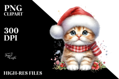 Watercolor Cat Santa Hat PNG Product Image 2